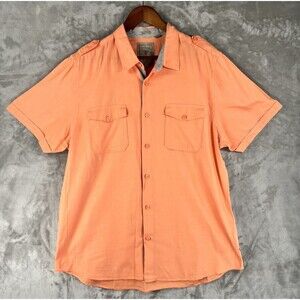 GUESS Mens XL Orange Coral Button Up Shirt Short Sleeve Slim Fit Cotton Utility